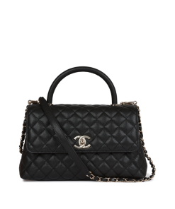 Chanel Small Coco Handle Flap Bag Black Caviar Light Gold Hardware