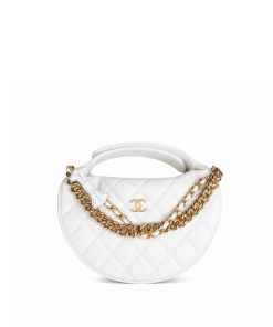 Chanel 24S Hula “Bow” Hobo Bag White Caviar With Golden Hardware