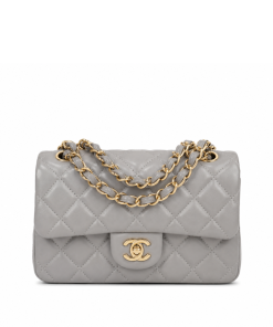 Chanel Classic Lambskin Flap Gray Gold Hardware 25Cm