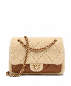 Chanel Small Shearling Flap Leather Bags With Fur Trim Brown