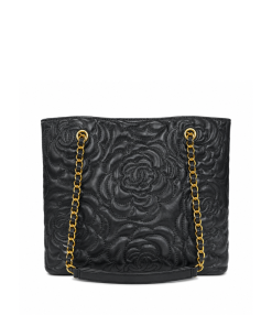 Chanel Camellia Tote Bag On Chain Woc Lambskin Black 41Cm