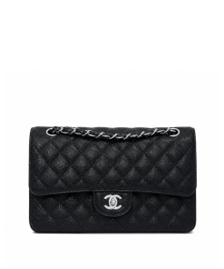 Chanel Classic Grain Silver Hardware Handbag Black A01112