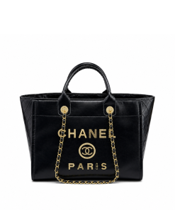 Chanel Deauville Large Shopping Bag Calfskin Leather Black 38Cm