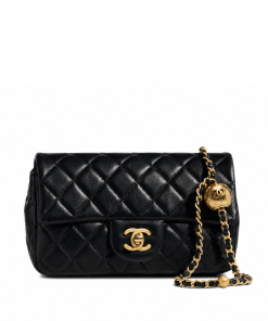 Chanel Lambskin Quilted Mini Rectangular Pearl Crush Flap Black