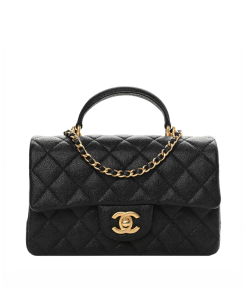Chanel Black Quilted Caviar Mini Flap Bag With Top Handle Aged Gold Hardware