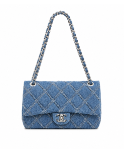 Chanel Blue Quilted Frayed Denim Medium Single Flap Bag 25cm