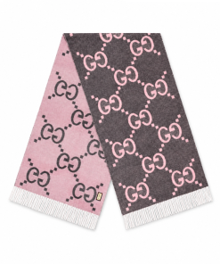 Gucci GG Cashmere Jacquard Scarf Grey And Pink