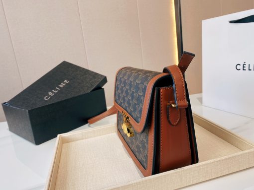 Celine Classique Triomphe Bag In Triomphe Canvas And Calfskin Tan 22Cm 191242Bz404Lu - Image 7