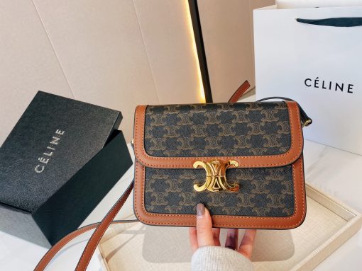 Celine Classique Triomphe Bag In Triomphe Canvas And Calfskin Tan 22Cm 191242Bz404Lu - Image 8