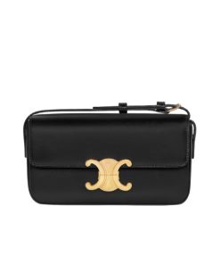 Celine Shoulder Bag Triomphe In Shiny Calfskin Black 18Cm 194143Bf438No