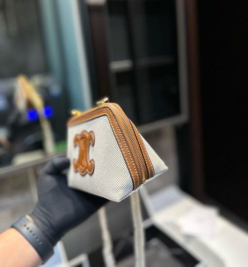 Celine Clutch On Chain Cuir Triomphe In Textile And Calfskin Natural Tan 17Cm - Image 6