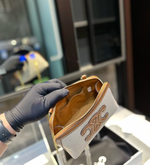 Celine Clutch On Chain Cuir Triomphe In Textile And Calfskin Natural Tan 17Cm - Image 8