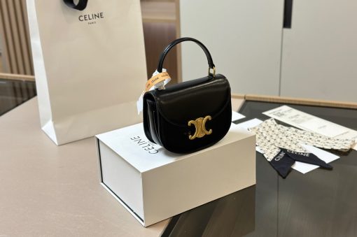 Celine Mini Besace Clea In Shiny Calfskin Black 15Cm 10L063Etz 38No - Image 2