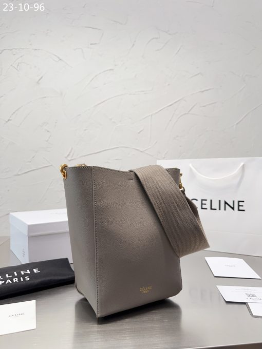 Celine Sangle Small Bucket Bag In Soft Grained Calfskin Gray Beige 26Cm - Image 2