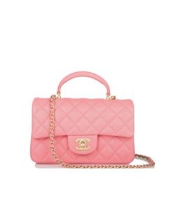 Chanel Mini Flap Bag With Top Handle Lion Charm Pink 21Cm