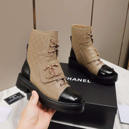 Chanel Fall Winter 22 23 Lace Up Boots Beige Black G39516 Y56261 K5119 - Image 2