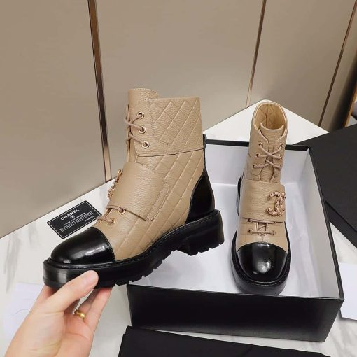 Chanel Fall Winter 22 23 Lace Up Boots Beige Black G39516 Y56261 K5119 - Image 4