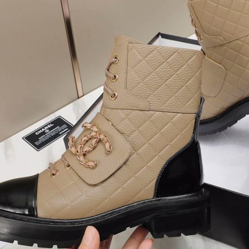 Chanel Fall Winter 22 23 Lace Up Boots Beige Black G39516 Y56261 K5119 - Image 8
