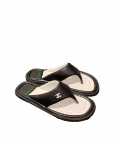 Chanel 22P Lambskin Padded Pool Thong Logo Black