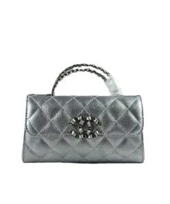 Chanel 23P Clutch With Chain Bag With Top Handle Silver 19Cm