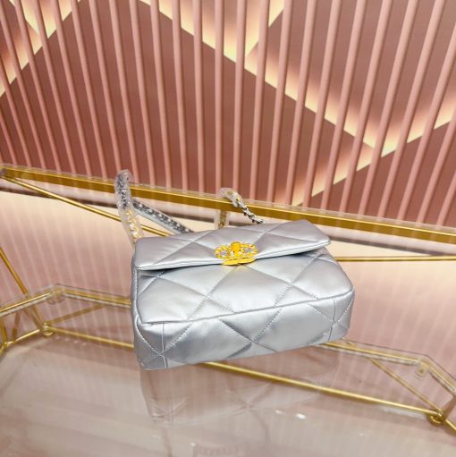 Chanel 19 Flap Bag In Silver Lambskin 25Cm - Image 3