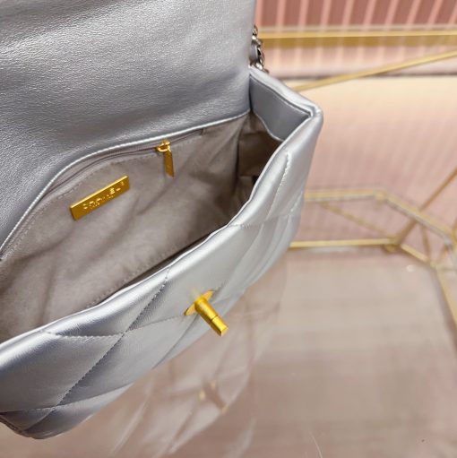 Chanel 19 Flap Bag In Silver Lambskin 25Cm - Image 6