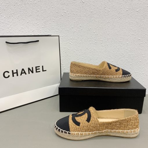 Chanel Cc Espadrilles Tweed Slip On Crinkled Beige - Image 5