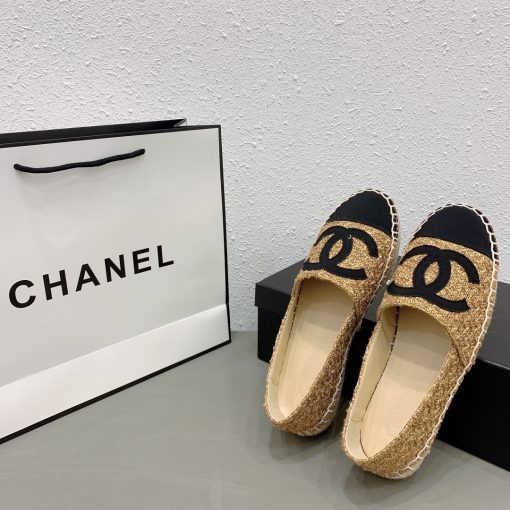 Chanel Cc Espadrilles Tweed Slip On Crinkled Beige - Image 6