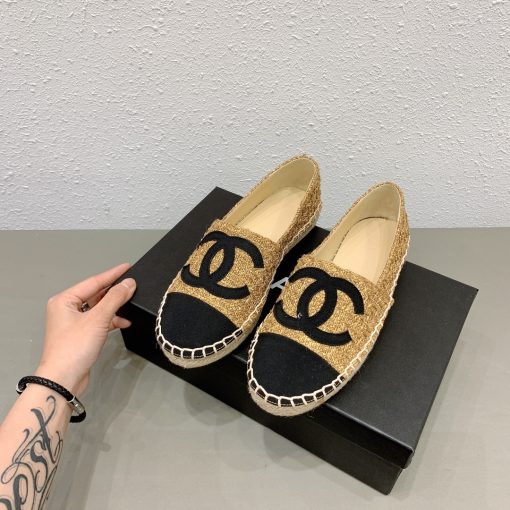 Chanel Cc Espadrilles Tweed Slip On Crinkled Beige - Image 10