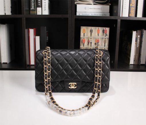 Chanel Classic Lambskin Flap Black Gold Hardware 25Cm - Image 10