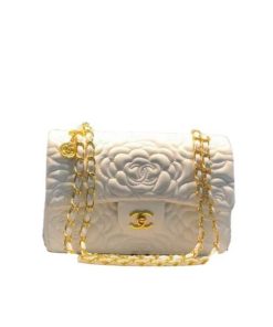 Chanel Flap Bag With Camellia Flower Chain White 26Cm