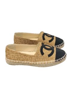 Chanel Cc Espadrilles Tweed Slip On Crinkled Beige