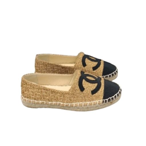 Chanel Cc Espadrilles Tweed Slip On Crinkled Beige - Image 11