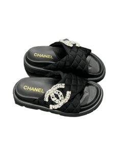 Chanel Cc Slippers Studded Black