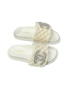 Chanel Cc Slippers Studded White