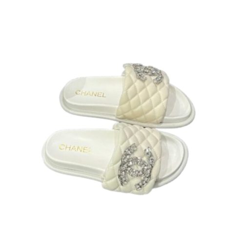 Chanel Cc Slippers Studded White - Image 10
