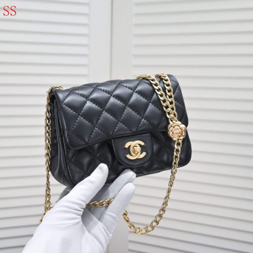 Chanel Mini Flap Bag With Flower Chain Black 18Cm - Image 5