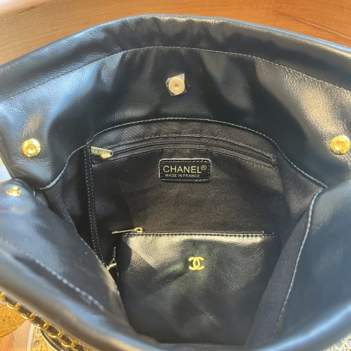 Chanel 22 Small Handbag Black White Gold Tone Metal 30Cm As3260 - Image 3