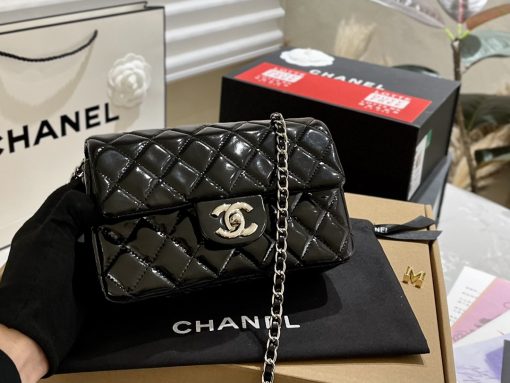 Chanel Mini Rectangular Flap Bag Patent Black 18Cm - Image 7