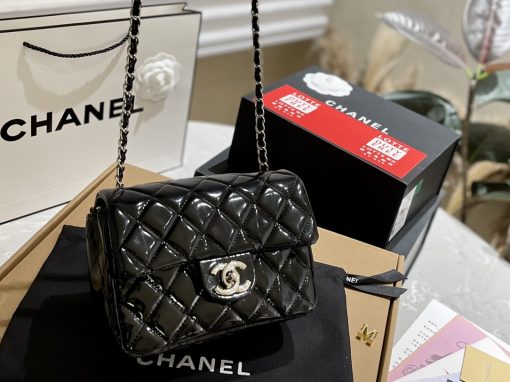Chanel Mini Rectangular Flap Bag Patent Black 18Cm - Image 6
