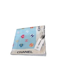 Chanel CC Hearts Letter Monogram Logo Bow Print Scarf Blue