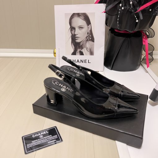 Chanel Slingbacks Heels Patent Calfskin In Black G45251 B14524 94305 - Image 4
