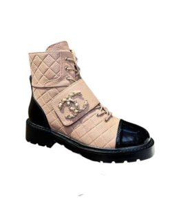 Chanel Fall Winter 22 23 Lace Up Boots Beige Black G39516 Y56261 K5119