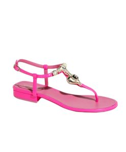 Chanel Shiny Lambskin Pearl Crystal Cc Heart Thong Sandals Pink