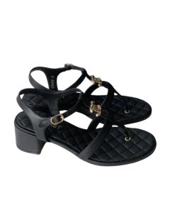 Chanel Sandal Open Round Toe Flip Flops Black