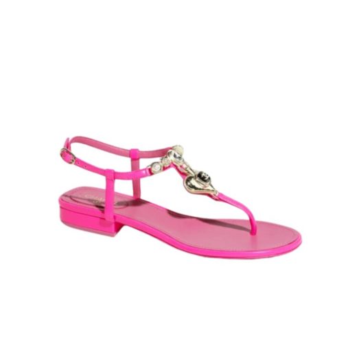 Chanel Shiny Lambskin Pearl Crystal Cc Heart Thong Sandals Pink - Image 7