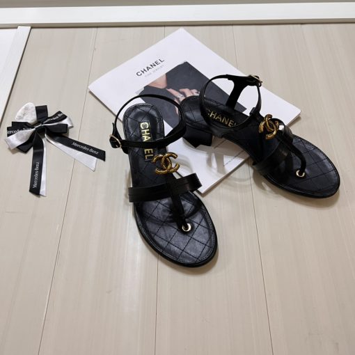Chanel Sandal Open Round Toe Flip Flops Black - Image 2