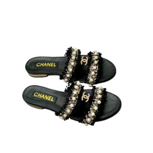 Chanel Mule Slippers Pearl Tweed Black - Image 11