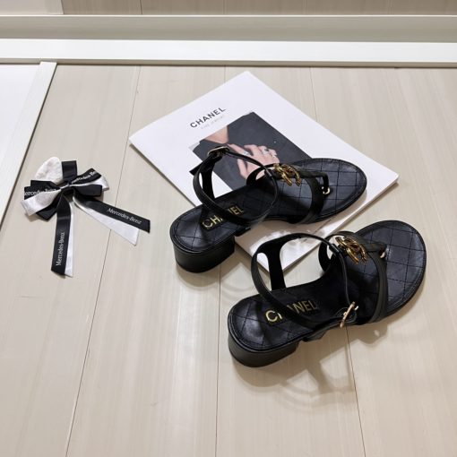 Chanel Sandal Open Round Toe Flip Flops Black - Image 4