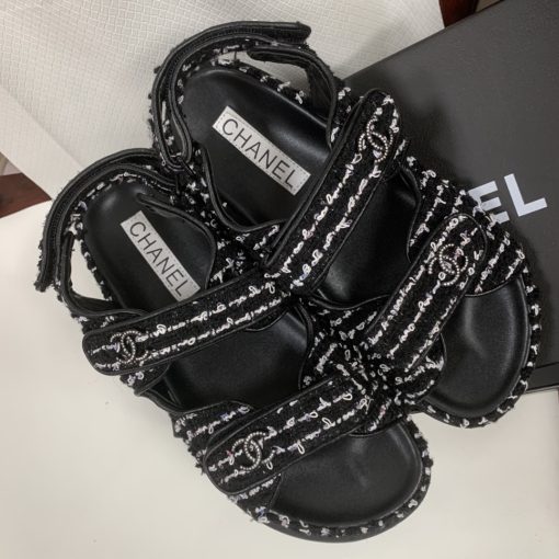 Chanel Tweed Dad Interlocking Cc Slingback Sandals Black G35927 X56390 K3756 - Image 5